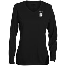Charger l&#39;image dans la galerie, Riding Dirty Apparel | 1788 Ladies&#39; Moisture-Wicking Long Sleeve V-Neck Tee | Women&#39;s Biker T-Shirts
