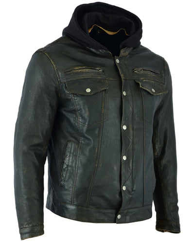 DS782 MEN'S LIGHTWEIGHT DRUM DYED DISTRESSED NAKED LAMBSKIN JACKET