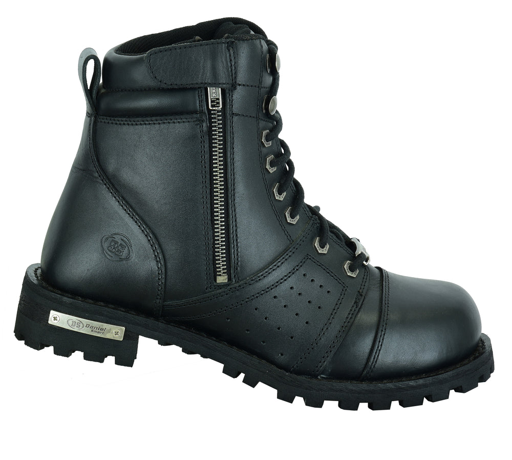 DS9731 Men's 6’’ Side Zipper Plain Toe Boots W/Perforation