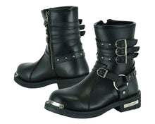 Load image into Gallery viewer, DS9767 Women&#39;s 9 Inch Black Triple Buckle Leather Harness Boots

