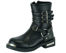 将图片加载到图库查看器，DS9767 Women&#39;s 9 Inch Black Triple Buckle Leather Harness Boots
